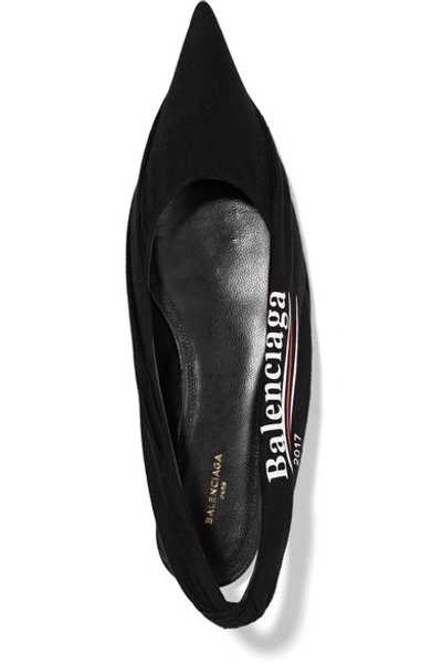 Shop Balenciaga Knife Logo-print Jersey And Leather Point-toe Flats In Black