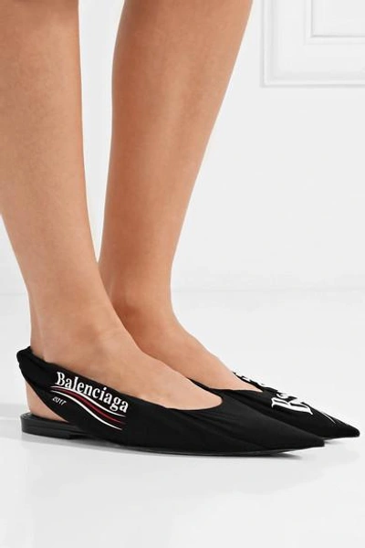 Shop Balenciaga Knife Logo-print Jersey And Leather Point-toe Flats In Black