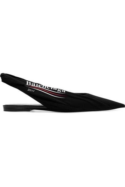 Shop Balenciaga Knife Logo-print Jersey And Leather Point-toe Flats In Black