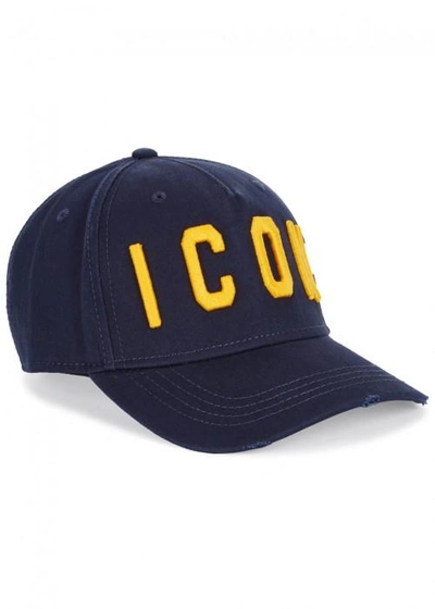 Shop Dsquared2 Icon Appliquéd Navy Cotton Cap