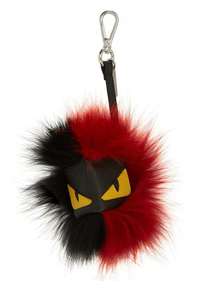 Shop Fendi Monster Fur And Saffiano Leather Bag Charm In Black And Red
