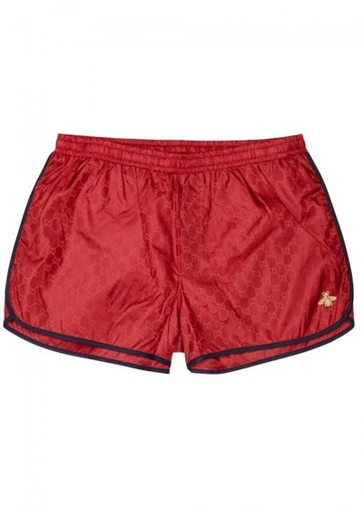 Shop Gucci Red Monogrammed Swim Shorts In Bordeaux