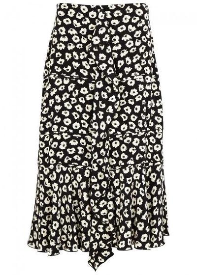 Shop Proenza Schouler Printed Ruffle-trimmed Silk Skirt In Black And White