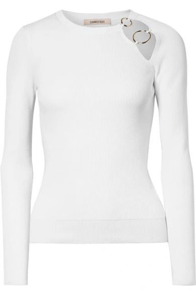 Shop Cushnie Et Ochs Sienna Cutout Embellished Ribbed-knit Top In White