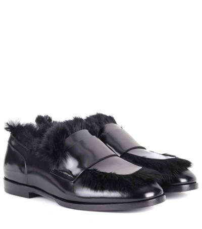 Shop Jimmy Choo Tedi Fur-trimmed Loafers In Black