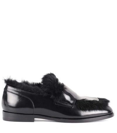 Shop Jimmy Choo Tedi Fur-trimmed Loafers In Black