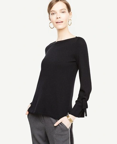 Shop Ann Taylor Extrafine Merino Wool Tie Sleeve Sweater In Black