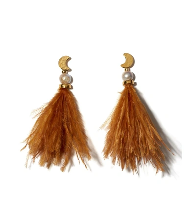 Shop Lizzie Fortunato Orange Feather And Pearl Parker Earrings