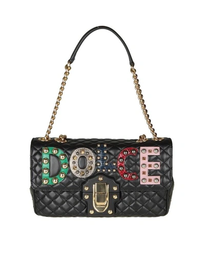 Shop Dolce & Gabbana Shoulder Leather Bag With Logo In Black