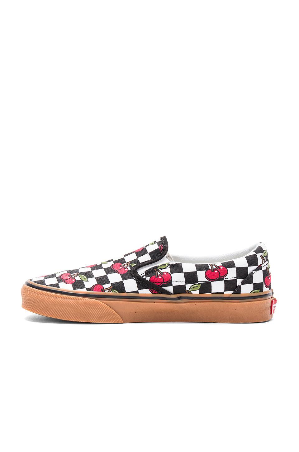 cherry checkered vans slip on