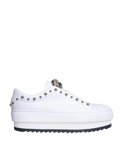 Shop Versace Medusa Leather Sneakers In Bianco