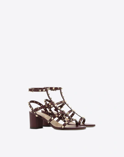 Shop Valentino Rockstud Block Heel Cage Sandal In Dark Purple