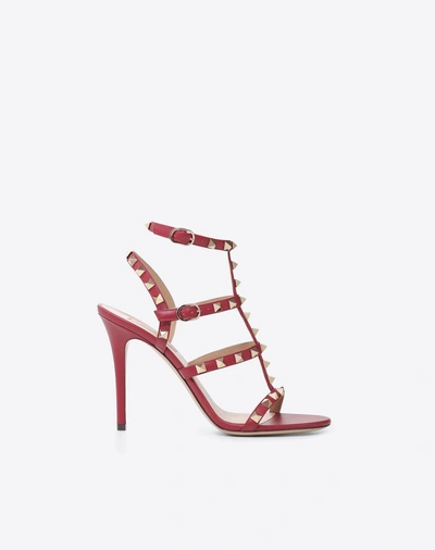 Shop Valentino Garavani Rockstud Calfskin Ankle Strap Sandal 100 Mm In Rubin