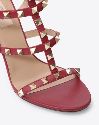 Shop Valentino Garavani Rockstud Calfskin Ankle Strap Sandal 100 Mm In Rubin