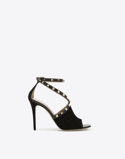 Shop Valentino Suede Rockstud Sandal 105mm In Black