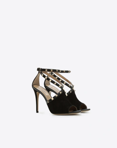 Shop Valentino Suede Rockstud Sandal 105mm In Black