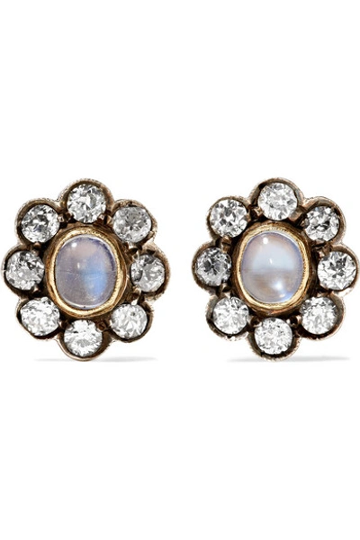 Shop Fred Leighton 1890s Sterling Silver, Gold, Moonstone And Diamond Earrings