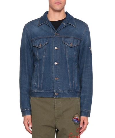 Shop Gucci Laveugle Par Amour Denim Cotton Jacket In Blu