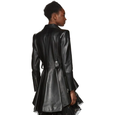 ALEXANDER MCQUEEN Black Leather Peplum Jacket 