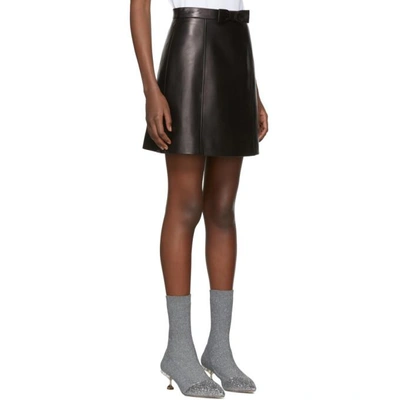 Shop Miu Miu Black Leather A-line Pockets & Bow Miniskirt