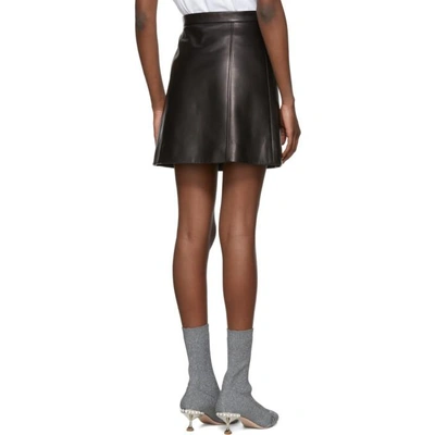 Shop Miu Miu Black Leather A-line Pockets & Bow Miniskirt