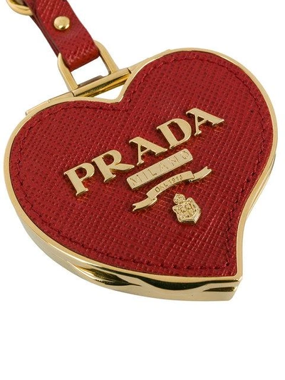 Shop Prada Saffiano Heart Keychain In Red