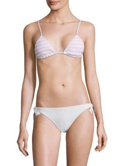 Shop Kisuii Bella Triangle Smocked Bikini Top In Pink White