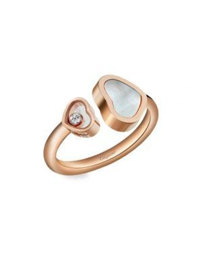 Shop Chopard Happy Hearts 18k Rose Gold, Diamond & Mother-of-pearl Ring