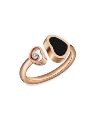 Shop Chopard Women's Happy Hearts 18k Rose Gold, Diamond & Black Onyx Ring