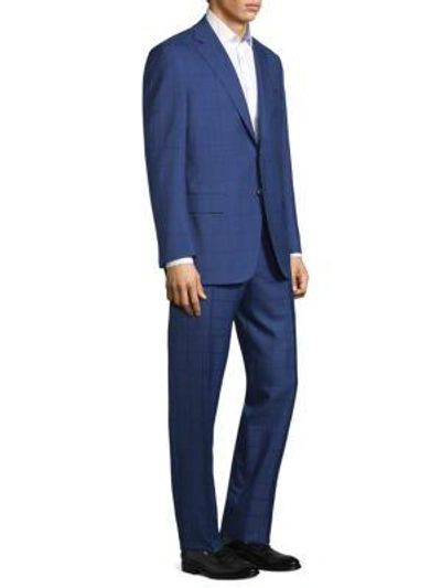 Shop Canali Windowpane Wool Suit In Blue