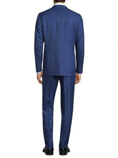 Shop Canali Windowpane Wool Suit In Blue