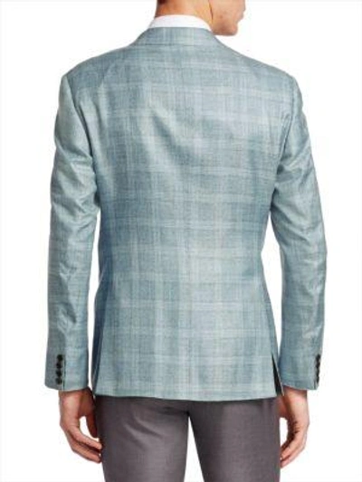 Shop Giorgio Armani Classic Plaid Jacket In Blue Grey