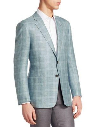 Shop Giorgio Armani Classic Plaid Jacket In Blue Grey