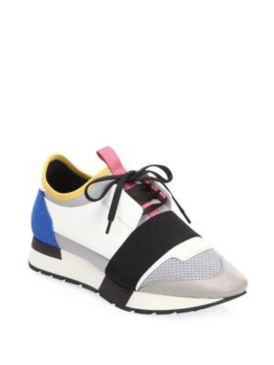 Shop Balenciaga Leather Low-top Trainers In Grey Multi