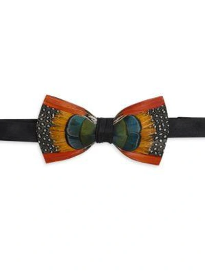 Shop Brackish Eddy Pheasant & Guinea Fowl Feather Bow Tie In Orange