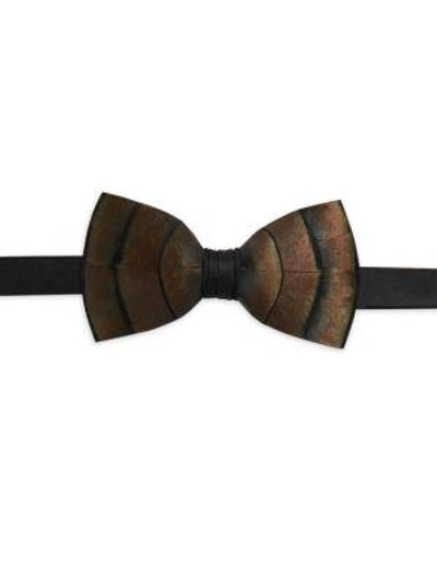 Shop Brackish Feather Satin Bow Tie In Brown