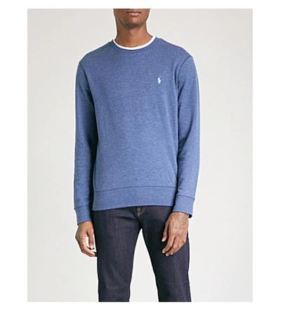 Shop Polo Ralph Lauren Double-knit Cotton Sweater In Derby Blue Heather
