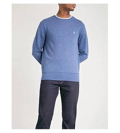 Shop Polo Ralph Lauren Double-knit Cotton Sweater In Derby Blue Heather