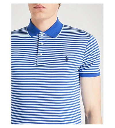 Shop Polo Ralph Lauren Logo-embroidered Striped Cotton-jersey Polo Top In Provincetown Blue