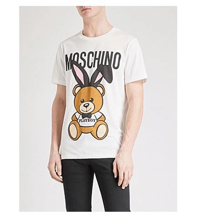 Shop Moschino Bunny Bear Cotton-jersey T-shirt In White