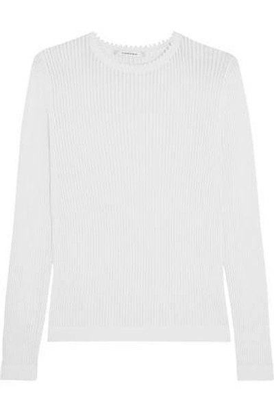 Shop Carven Woman Ribbed Cotton And Silk-blend Sweater White