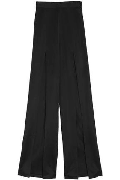 Shop Balmain Woman Split-front Stretch-ponte Flared Pants Black