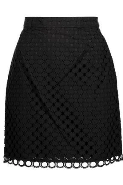 Shop Carven Woman Broderie Anglaise Cotton Mini  Skirt Black