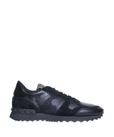 Shop Valentino Rockrunner Camouflage Leather Sneakers In Nero
