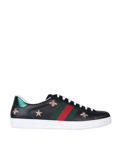 Shop Gucci Ace Embroidered Leather Sneakers In Nero