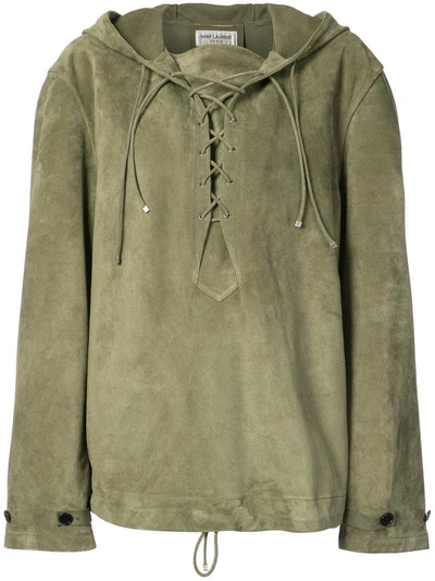 Shop Saint Laurent Oversized Lace-up Hoodie