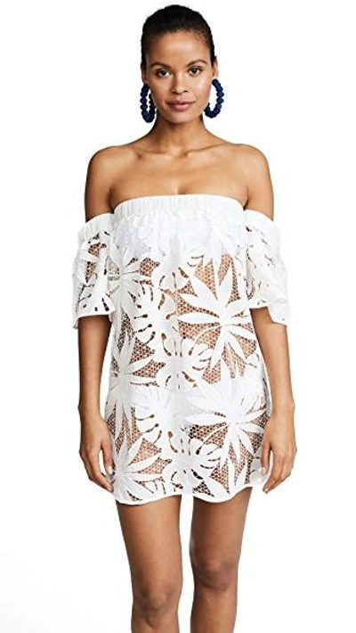 Shop Milly Tropical Embroidery Netting Flutter Sleeve Coverup In White