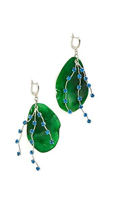 Shop Marni Horn Petal & Strass Earrings In Emerald