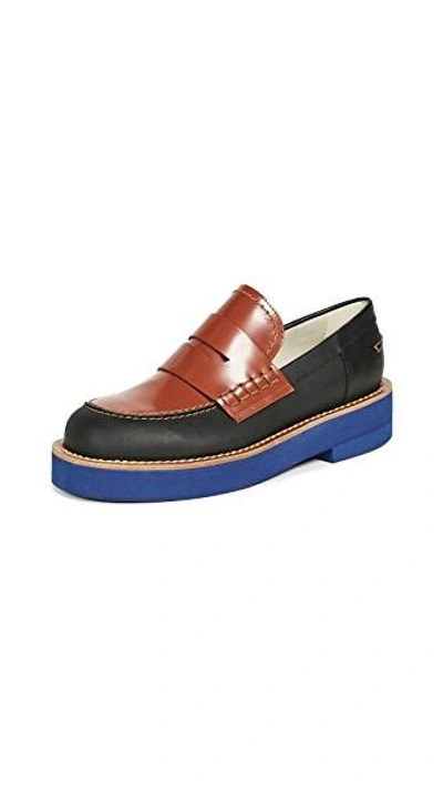 Shop Marni Flat Loafers In Black/tobacco