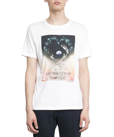 Shop Valentino Jump From The Moon To The Heart Cotton T-shirt In Bianco